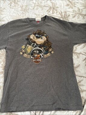 Harley-Davidson Hanes Gray Taz looney toons Motorcycle Graphic Tee